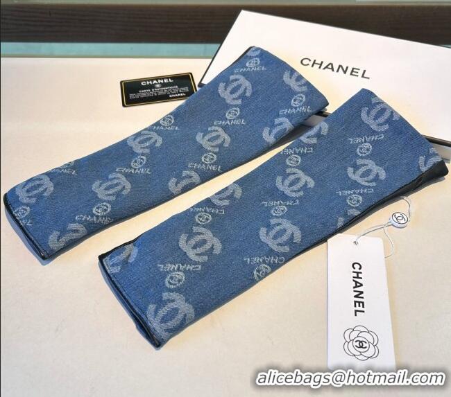 Luxury Classic Chanel Denim Fingerless Long Gloves 1023 Blue 2024