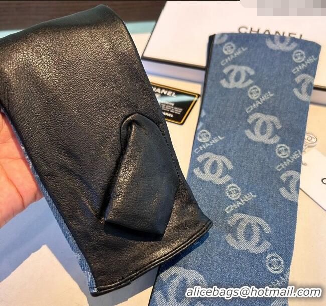 Luxury Classic Chanel Denim Fingerless Long Gloves 1023 Blue 2024