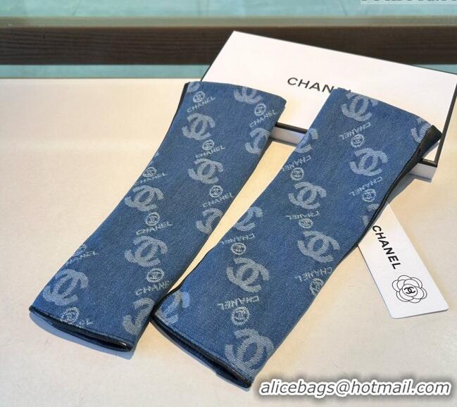 Luxury Classic Chanel Denim Fingerless Long Gloves 1023 Blue 2024