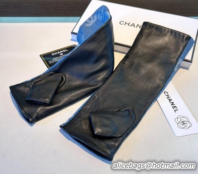 Luxury Classic Chanel Denim Fingerless Long Gloves 1023 Blue 2024