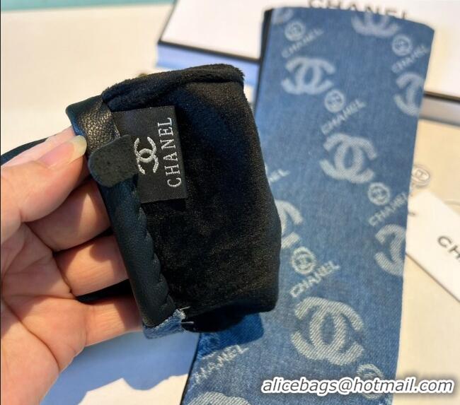 Luxury Classic Chanel Denim Fingerless Long Gloves 1023 Blue 2024