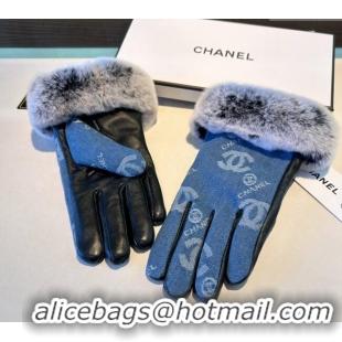 Fashion Discount Chanel Fur, Denim and Leather Gloves 1023 Blue 2024