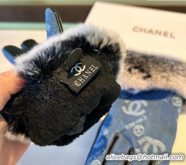 Fashion Discount Chanel Fur, Denim and Leather Gloves 1023 Blue 2024