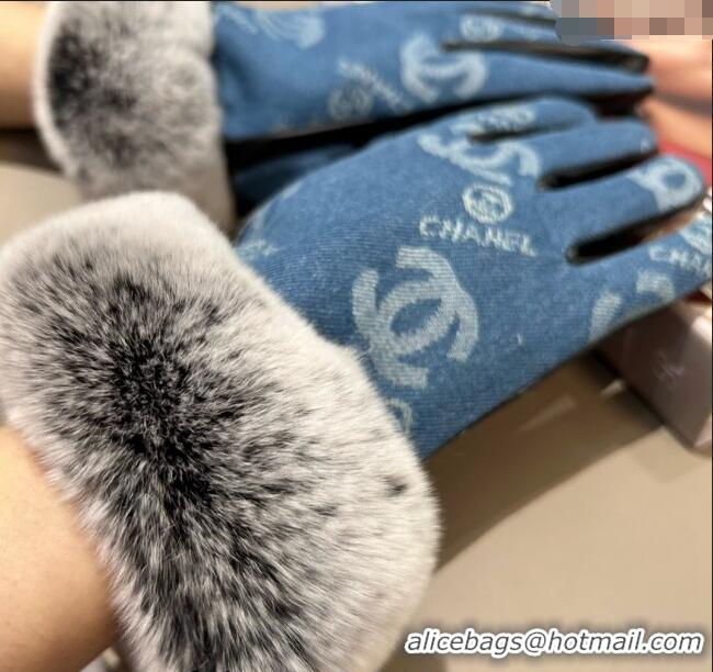 Fashion Discount Chanel Fur, Denim and Leather Gloves 1023 Blue 2024