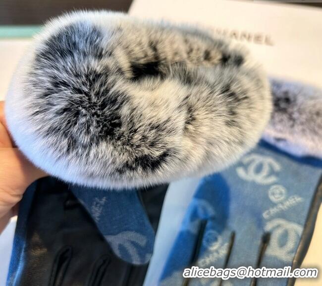 Fashion Discount Chanel Fur, Denim and Leather Gloves 1023 Blue 2024