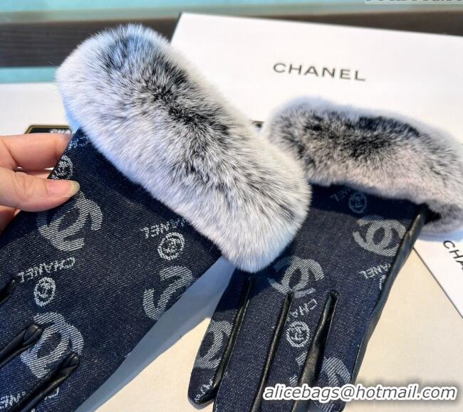 Best Price Chanel Fur, Denim and Leather Gloves 1023 Deep Blue 2024