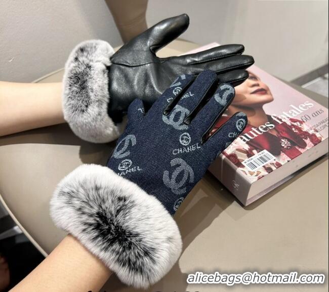 Best Price Chanel Fur, Denim and Leather Gloves 1023 Deep Blue 2024