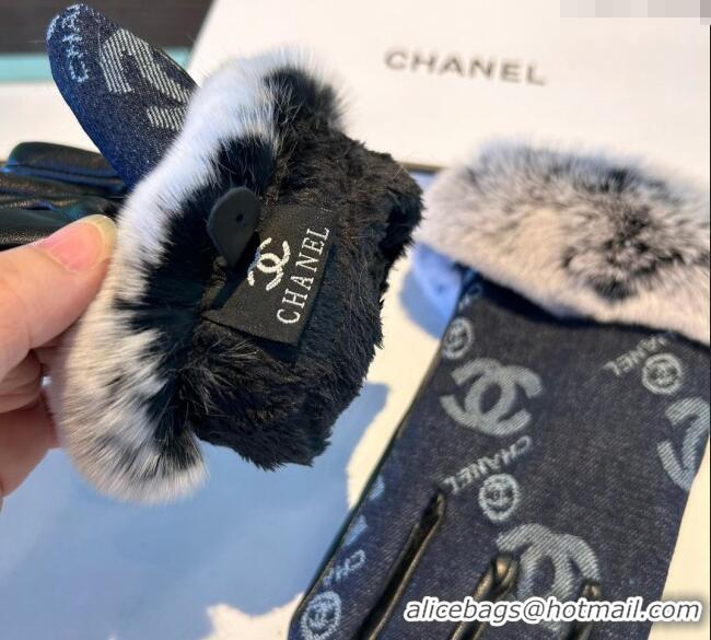 Best Price Chanel Fur, Denim and Leather Gloves 1023 Deep Blue 2024