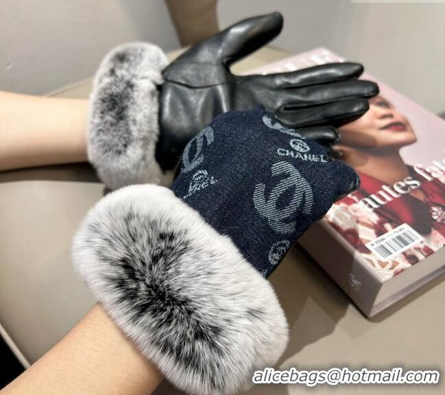 Best Price Chanel Fur, Denim and Leather Gloves 1023 Deep Blue 2024