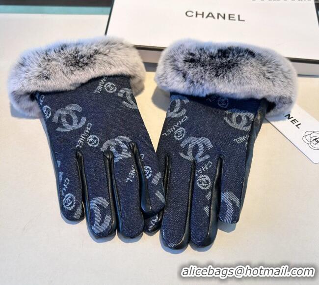 Best Price Chanel Fur, Denim and Leather Gloves 1023 Deep Blue 2024