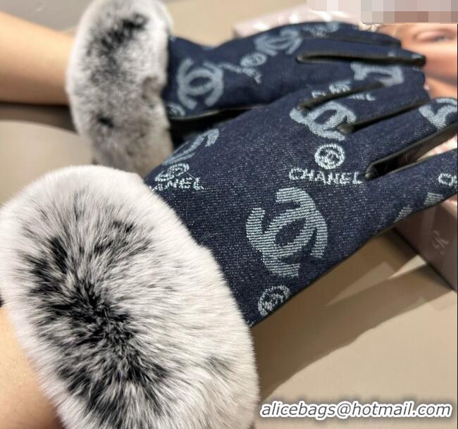 Best Price Chanel Fur, Denim and Leather Gloves 1023 Deep Blue 2024