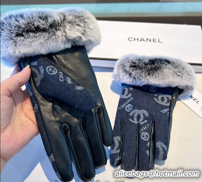Best Price Chanel Fur, Denim and Leather Gloves 1023 Deep Blue 2024