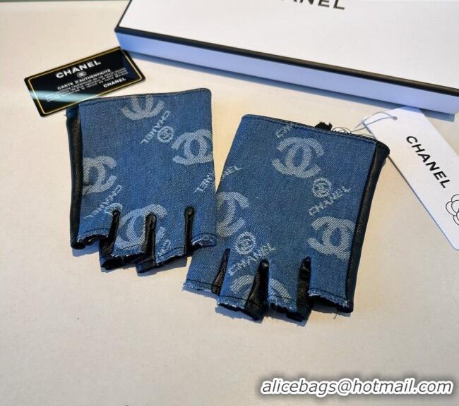 Best Price Chanel Denim and Leather Short Gloves 1023 Blue 2024