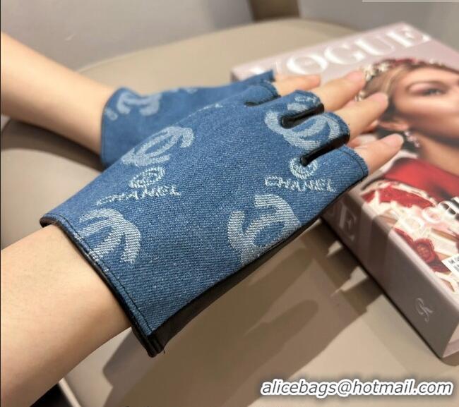 Best Price Chanel Denim and Leather Short Gloves 1023 Blue 2024