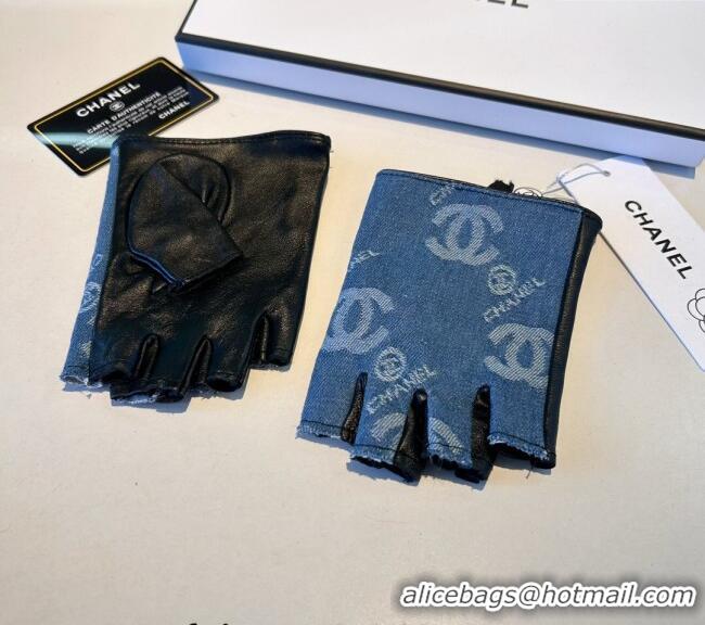 Best Price Chanel Denim and Leather Short Gloves 1023 Blue 2024