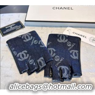 Buy New Cheap Chanel Denim and Leather Short Gloves 1023 Deep Blue 2024