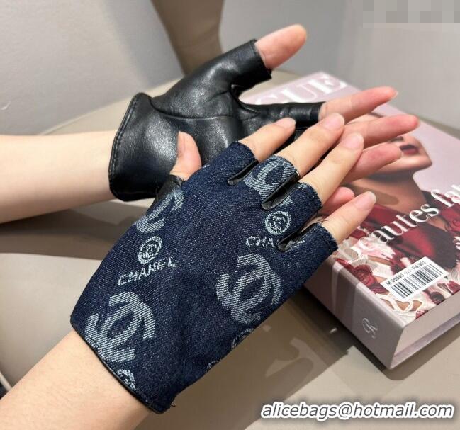Buy New Cheap Chanel Denim and Leather Short Gloves 1023 Deep Blue 2024