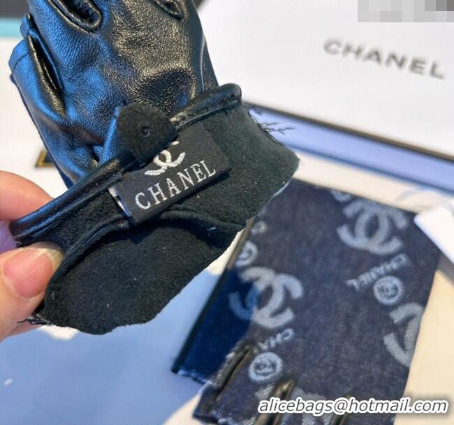 Buy New Cheap Chanel Denim and Leather Short Gloves 1023 Deep Blue 2024