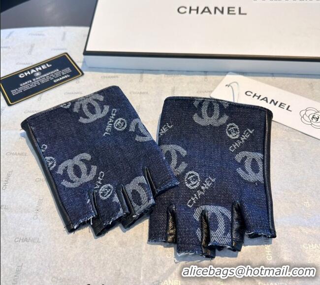 Buy New Cheap Chanel Denim and Leather Short Gloves 1023 Deep Blue 2024