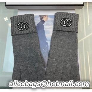 Best Price Chanel Cashmere Knit Gloves with Strass CC 1023 Grey 2024