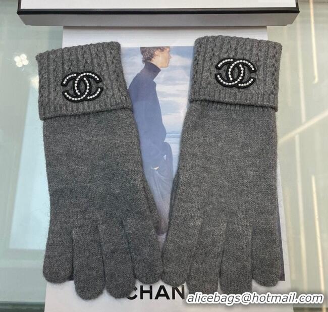 Best Price Chanel Cashmere Knit Gloves with Strass CC 1023 Grey 2024
