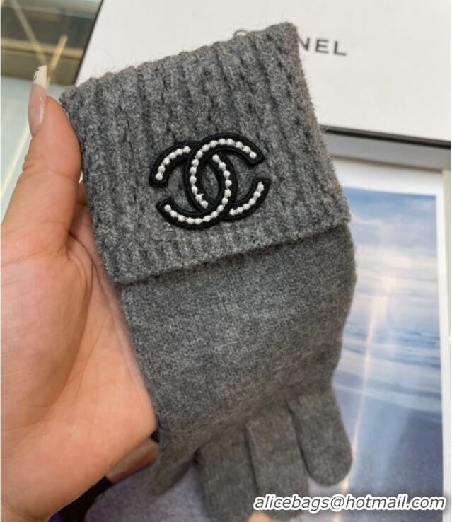 Best Price Chanel Cashmere Knit Gloves with Strass CC 1023 Grey 2024
