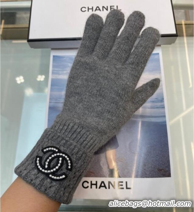 Best Price Chanel Cashmere Knit Gloves with Strass CC 1023 Grey 2024