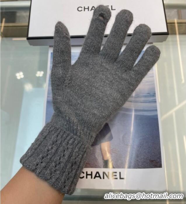 Best Price Chanel Cashmere Knit Gloves with Strass CC 1023 Grey 2024