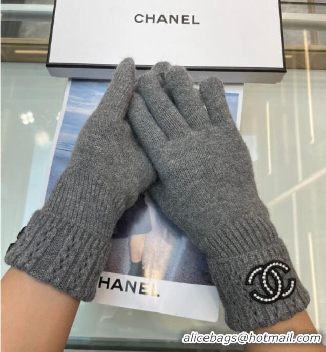 Best Price Chanel Cashmere Knit Gloves with Strass CC 1023 Grey 2024