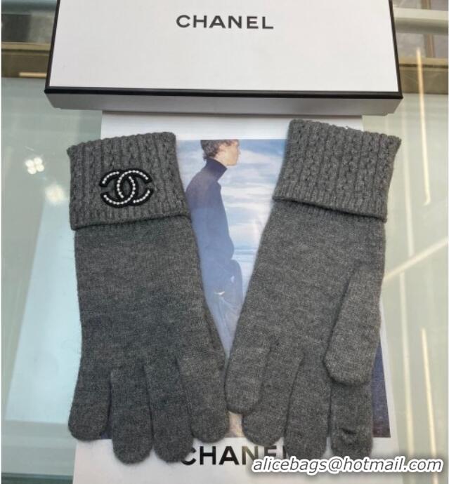 Best Price Chanel Cashmere Knit Gloves with Strass CC 1023 Grey 2024