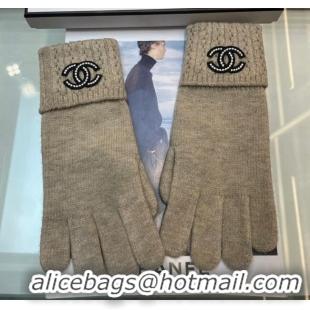 Best Price Chanel Cashmere Knit Gloves with Strass CC 1023 Beige 2024
