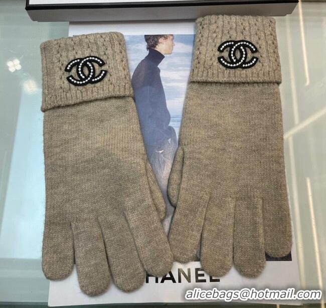 Best Price Chanel Cashmere Knit Gloves with Strass CC 1023 Beige 2024