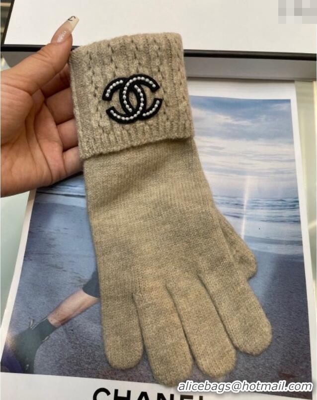 Best Price Chanel Cashmere Knit Gloves with Strass CC 1023 Beige 2024