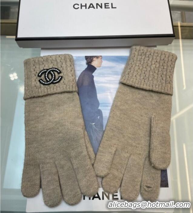 Best Price Chanel Cashmere Knit Gloves with Strass CC 1023 Beige 2024