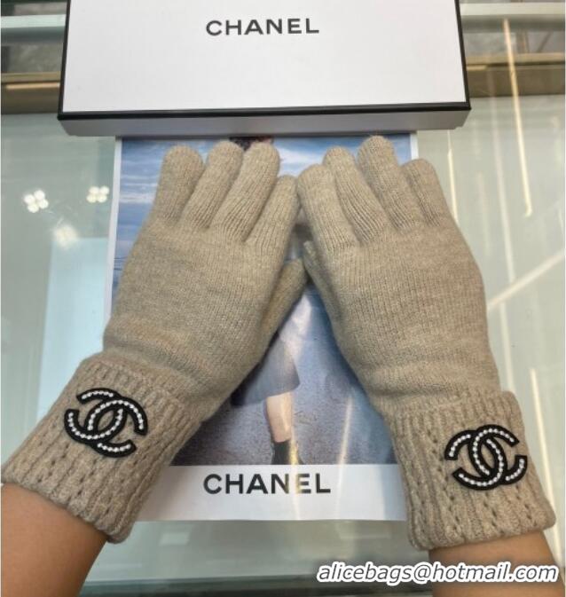 Best Price Chanel Cashmere Knit Gloves with Strass CC 1023 Beige 2024