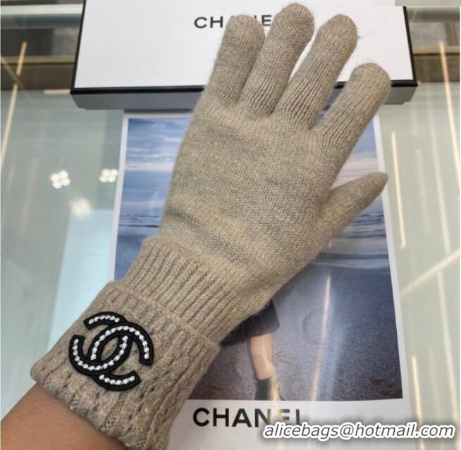 Best Price Chanel Cashmere Knit Gloves with Strass CC 1023 Beige 2024
