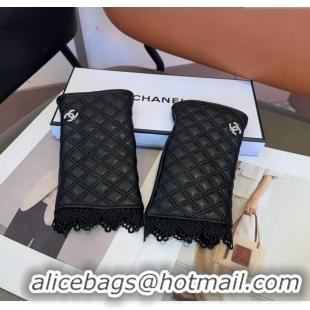 Modern Classic Chanel Quilted Lambskin Gloves with Lace 1023 Black 2024