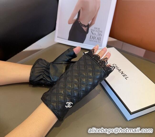 Modern Classic Chanel Quilted Lambskin Gloves with Lace 1023 Black 2024