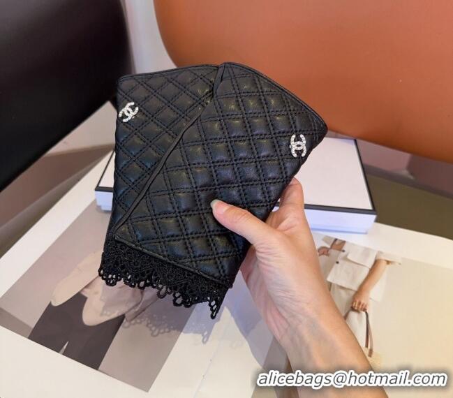 Modern Classic Chanel Quilted Lambskin Gloves with Lace 1023 Black 2024