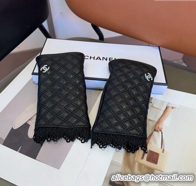 Modern Classic Chanel Quilted Lambskin Gloves with Lace 1023 Black 2024