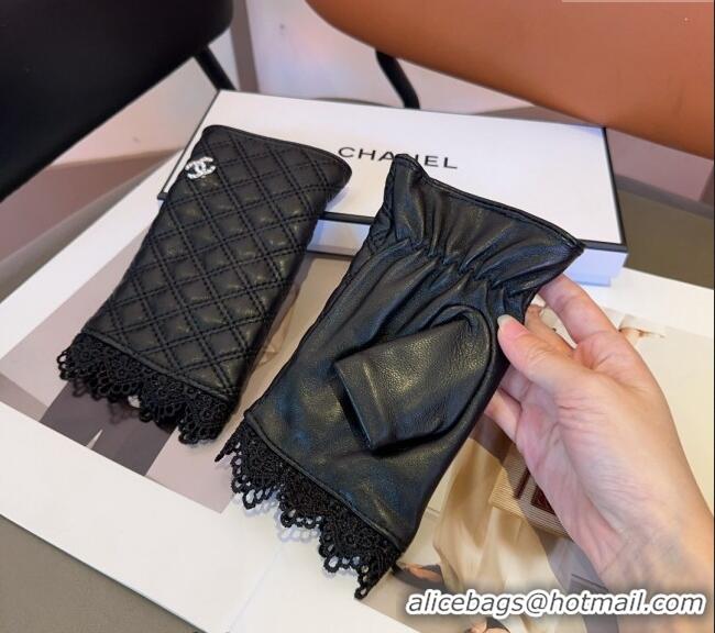 Modern Classic Chanel Quilted Lambskin Gloves with Lace 1023 Black 2024