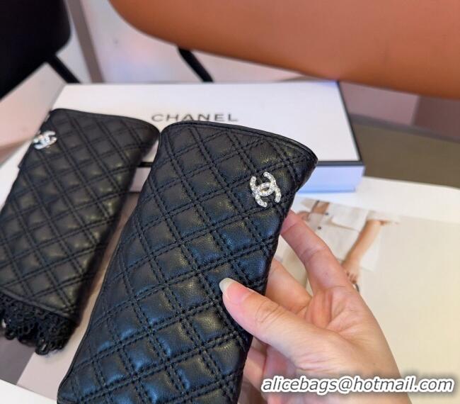 Modern Classic Chanel Quilted Lambskin Gloves with Lace 1023 Black 2024