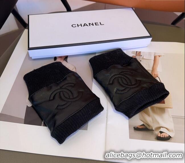 Top Grade Chanel Lambskin and Knit Short Gloves 1023 Black 2024