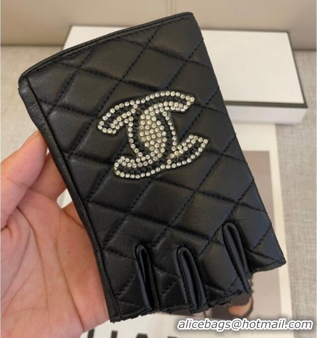 Luxury Discount Chanel Lambskin Short Gloves with Strass CC L 3139 Black 2024