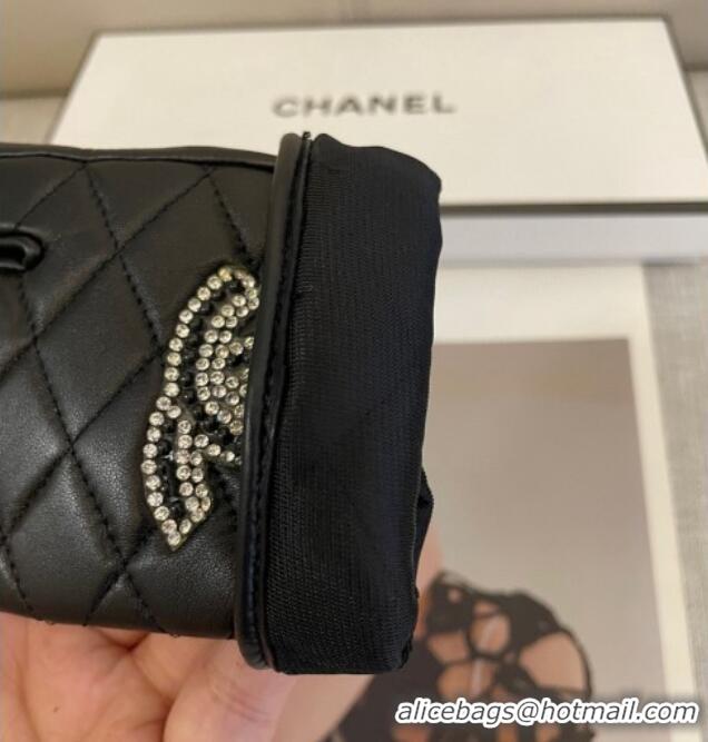 Luxury Discount Chanel Lambskin Short Gloves with Strass CC L 3139 Black 2024