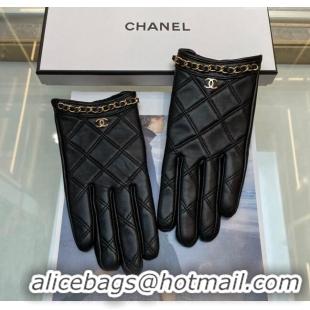 Grade Quality Chanel Quilted Lambskin Gloves with Chain 1022 Black 2024