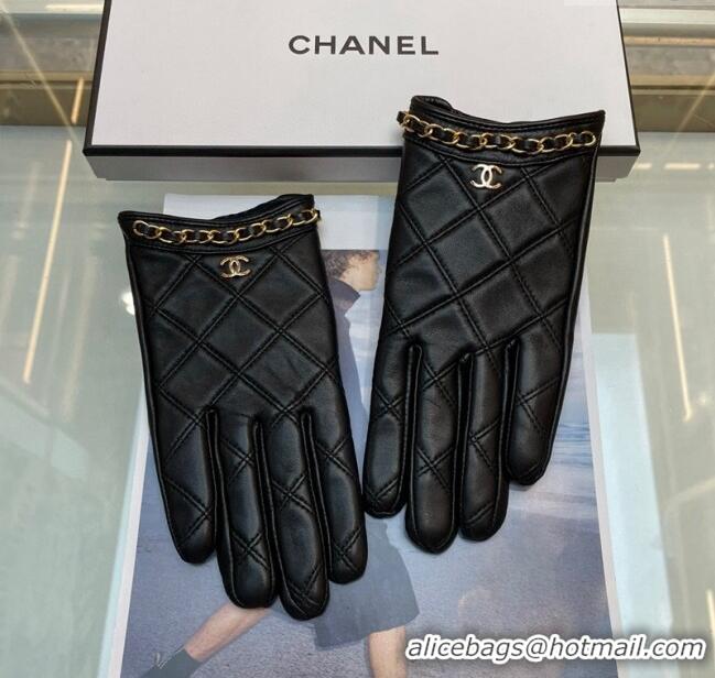 Grade Quality Chanel Quilted Lambskin Gloves with Chain 1022 Black 2024