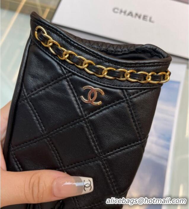 Grade Quality Chanel Quilted Lambskin Gloves with Chain 1022 Black 2024