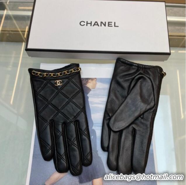 Grade Quality Chanel Quilted Lambskin Gloves with Chain 1022 Black 2024