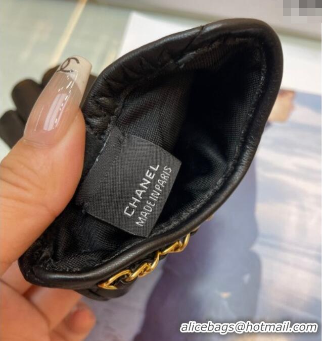 Grade Quality Chanel Quilted Lambskin Gloves with Chain 1022 Black 2024